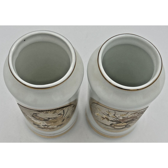 Vintage Set of 2 Japanese Art of Chokin Gold Tone Art Vases Abt 6" Tall SKU U195 - Picture 2 of 6